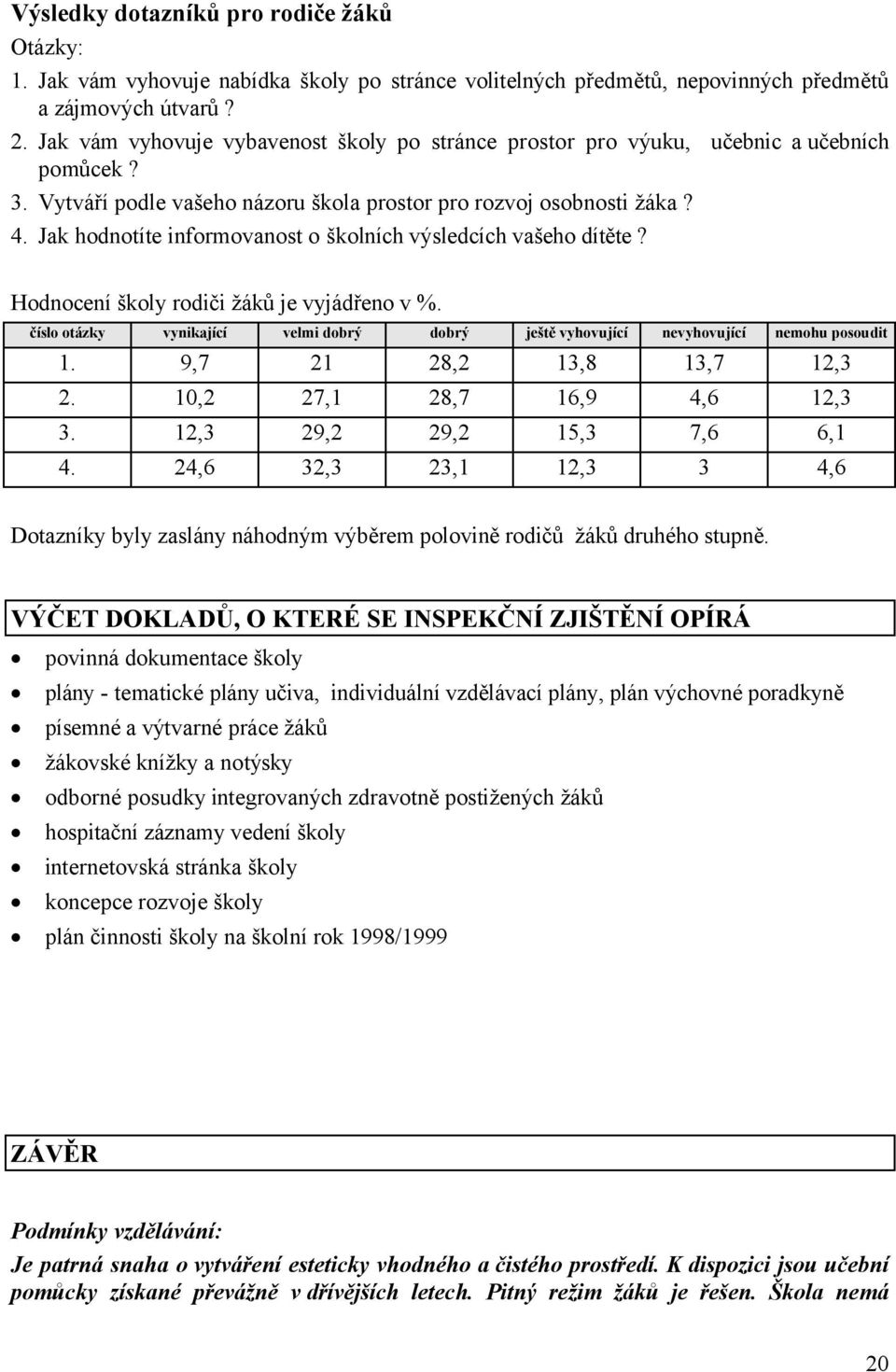 Jak hodnotíte informovanost o školních výsledcích vašeho dítěte? Hodnocení školy rodiči žáků je vyjádřeno v %.