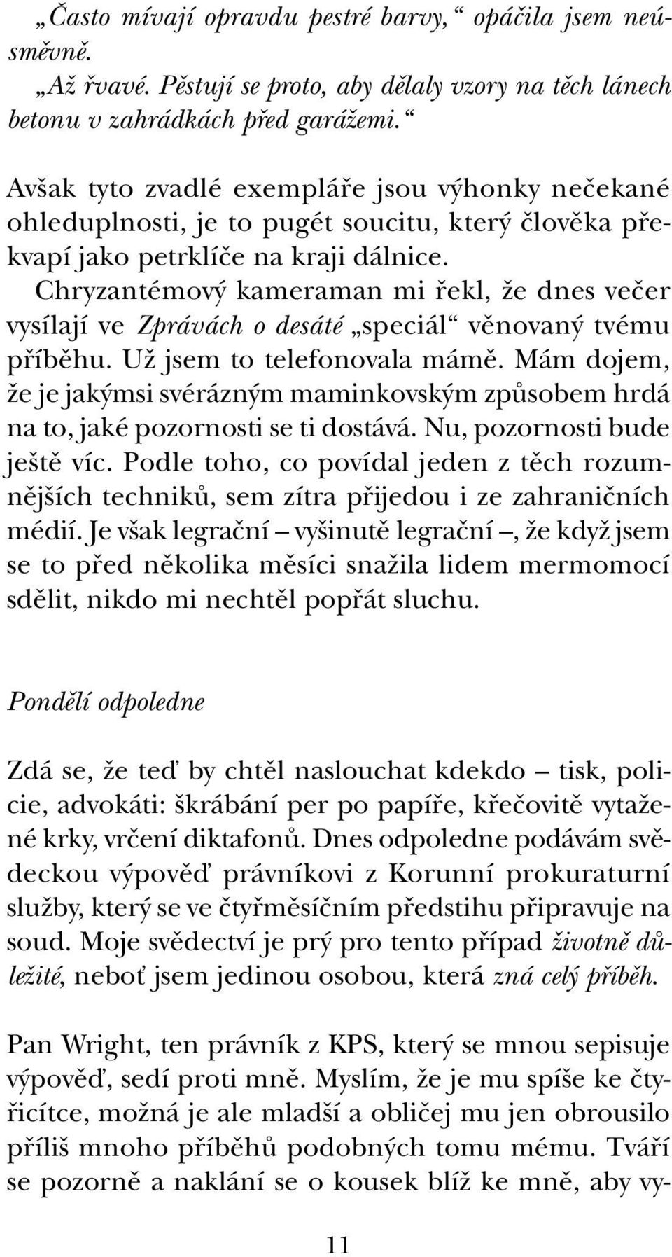 Chryzantémov kameraman mi fiekl, Ïe dnes veãer vysílají ve Zprávách o desáté speciál vûnovan tvému pfiíbûhu. UÏ jsem to telefonovala mámû.