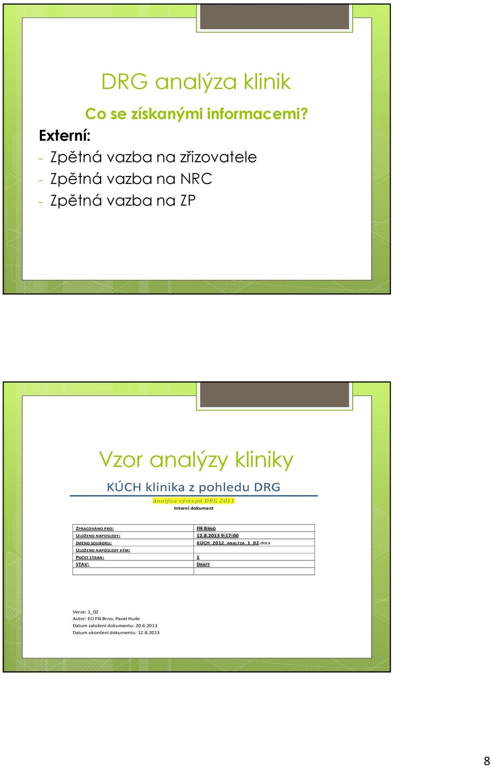 výstupů DRG 2011 Interní dokument ZPRACOVÁNO PRO: FN BRNO ULOŽENO NAPOSLEDY: 12.8.