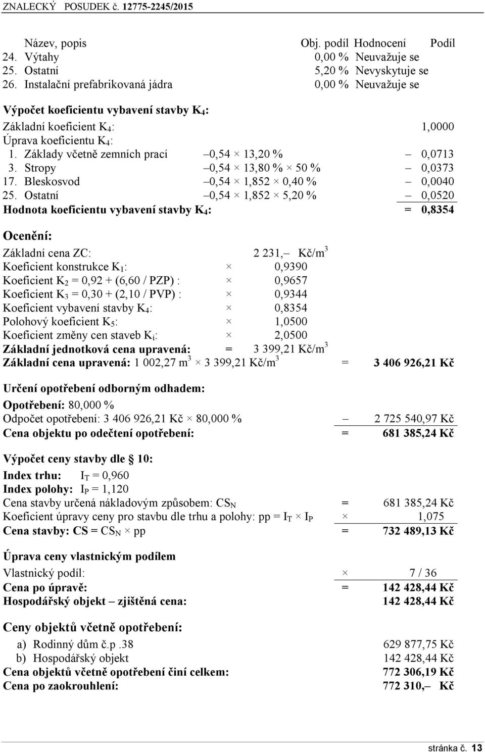 Základy včetně zemních prací 0,54 13,20 % 0,0713 3. Stropy 0,54 13,80 % 50 % 0,0373 17. Bleskosvod 0,54 1,852 0,40 % 0,0040 25.