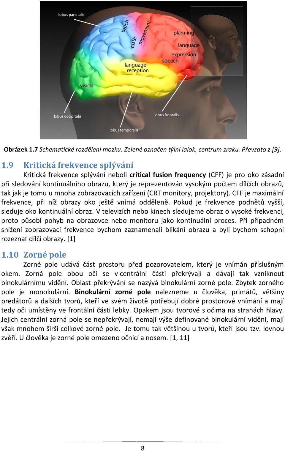 9 Kritická frekvence splývání Kritická frekvence splývání neboli critical fusion frequency (CFF) je pro oko zásadní při sledování kontinuálního obrazu, který je reprezentován vysokým počtem dílčích