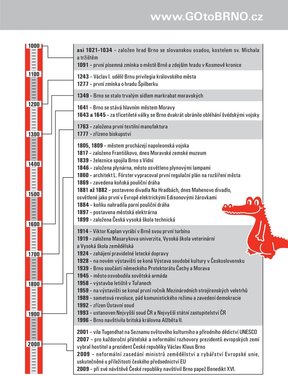 udělil Brnu privilegia královského města 1277 první zmínka o hradu Špilberku 1349 Brno se stalo trvalým sídlem markrabat moravských 1641 Brno se stává hlavním městem Moravy 1643 a 1645 za třicetileté