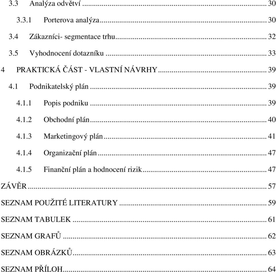 .. 40 4.1.3 Marketingový plán... 41 4.1.4 Organizační plán... 47 4.1.5 Finanční plán a hodnocení rizik... 47 ZÁVĚR.