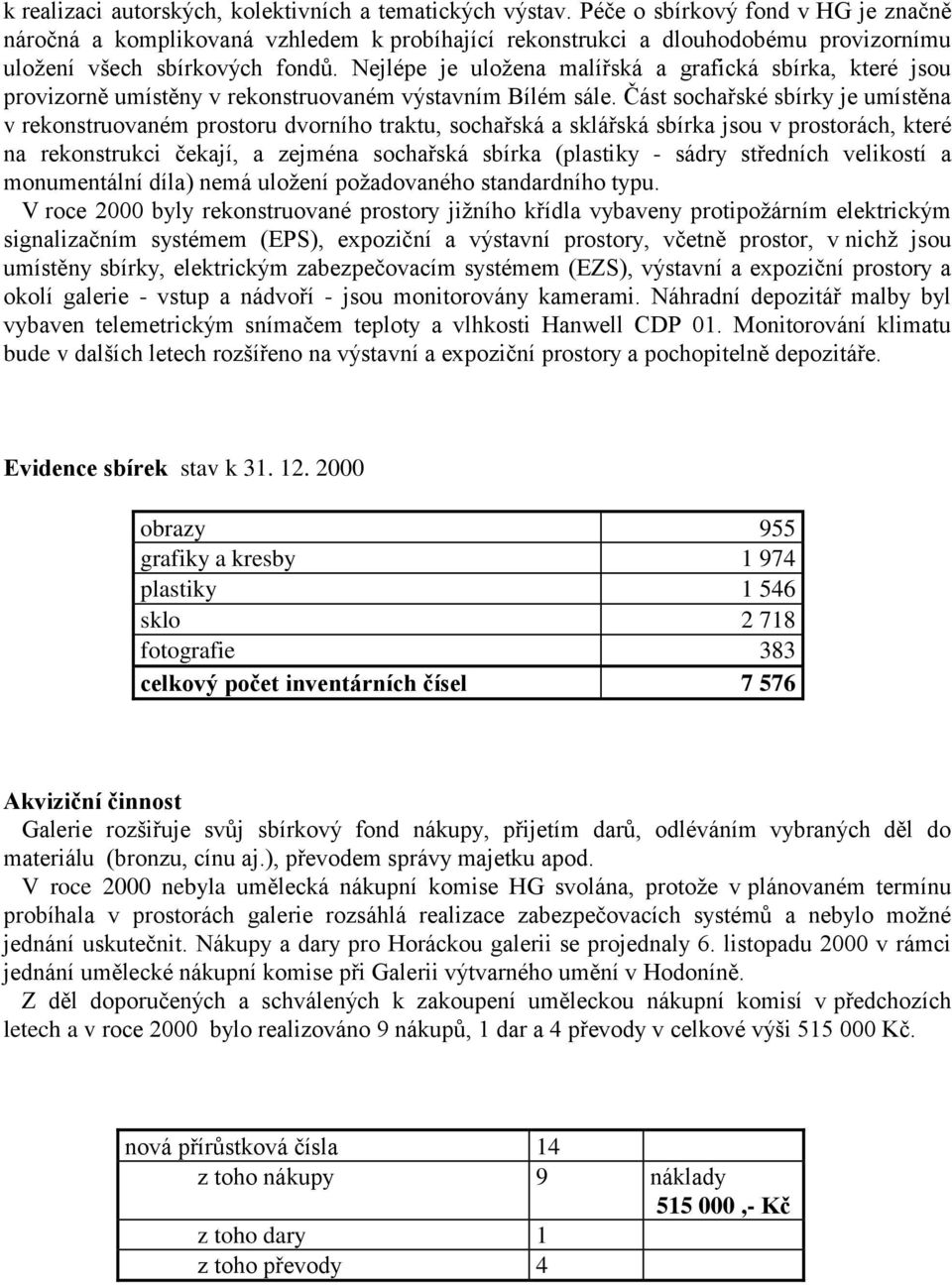Nejlépe je uložena malířská a grafická sbírka, které jsou provizorně umístěny v rekonstruovaném výstavním Bílém sále.