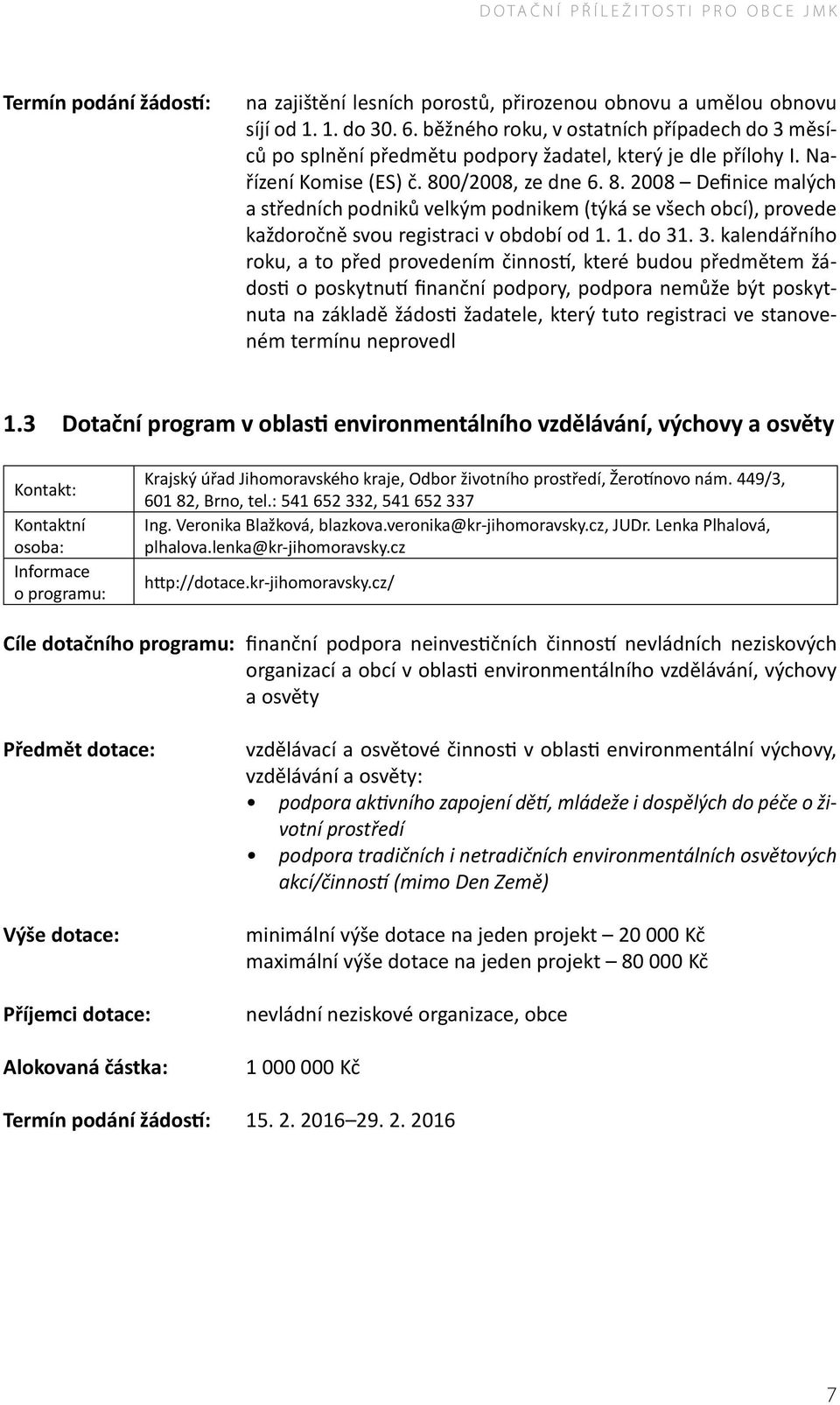 0/2008, ze dne 6. 8. 2008 Definice malých a středních podniků velkým podnikem (týká se všech obcí), provede každoročně svou registraci v období od 1. 1. do 31