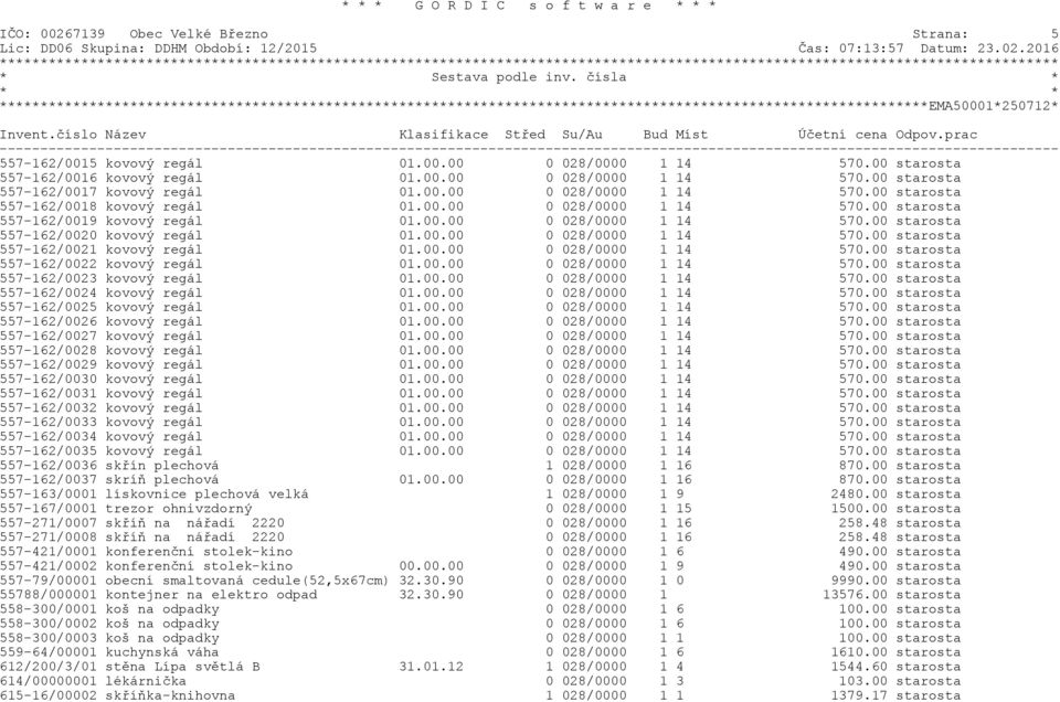 00.00 0 028/0000 1 14 570.00 starosta 557-162/0021 kovový regál 01.00.00 0 028/0000 1 14 570.00 starosta 557-162/0022 kovový regál 01.00.00 0 028/0000 1 14 570.00 starosta 557-162/0023 kovový regál 01.