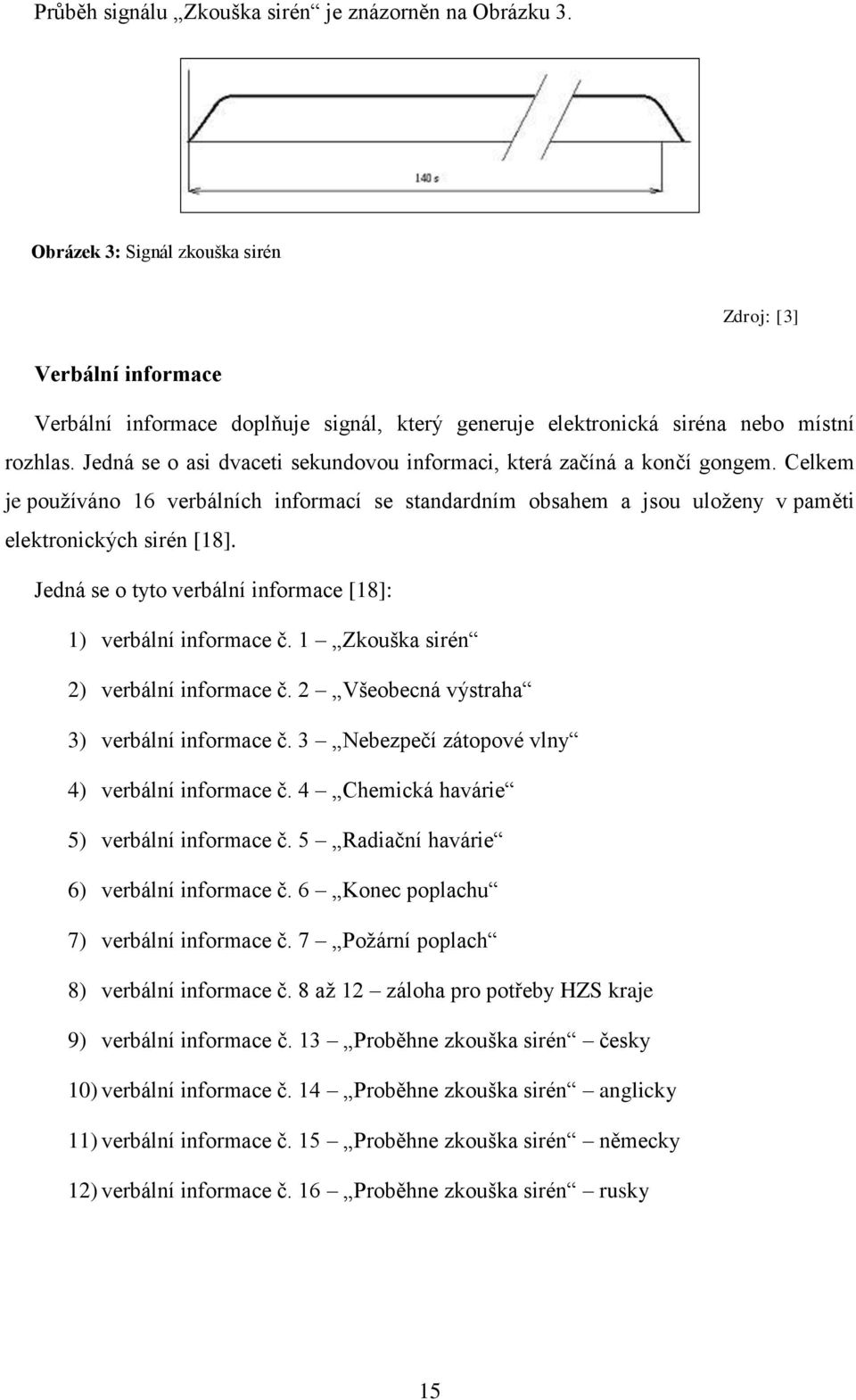 Jedná se o asi dvaceti sekundovou informaci, která začíná a končí gongem. Celkem je používáno 16 verbálních informací se standardním obsahem a jsou uloženy v paměti elektronických sirén [18].