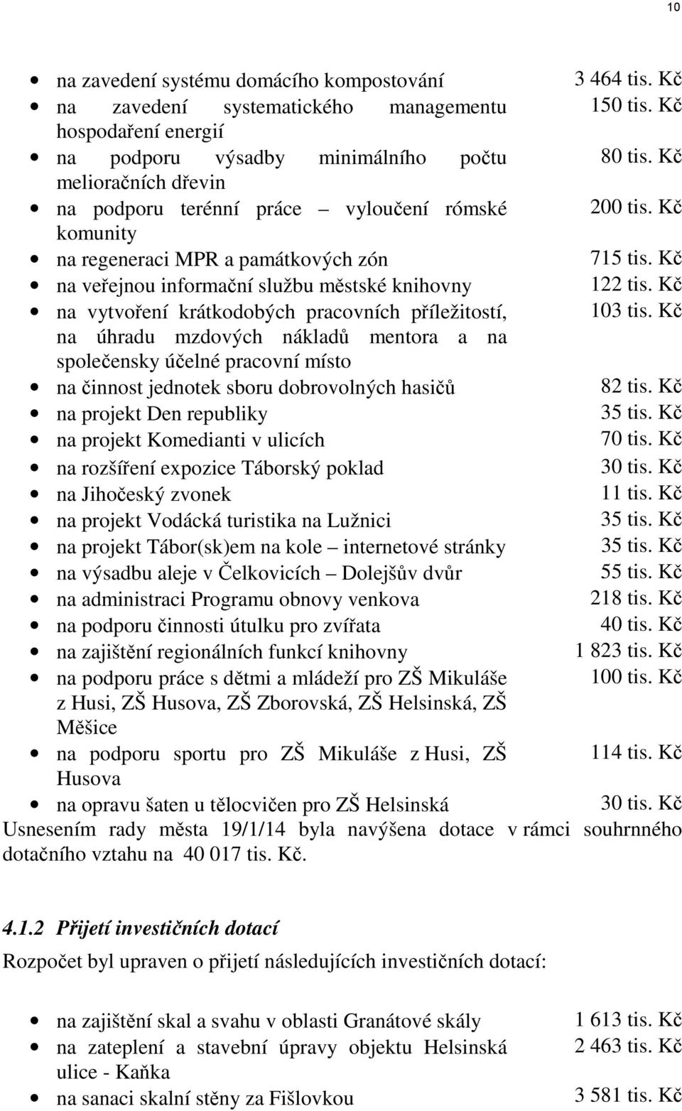 Kč na vytvoření krátkodobých pracovních příležitostí, 103 tis. Kč na úhradu mzdových nákladů mentora a na společensky účelné pracovní místo na činnost jednotek sboru dobrovolných hasičů 82 tis.