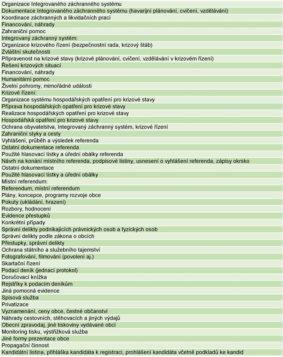 v krizovém řízení) Řešení krizových situací Financování, náhrady Humanitární pomoc Živelní pohromy, mimořádné události Krizové řízení: Organizace systému hospodářských opatření pro krizové stavy