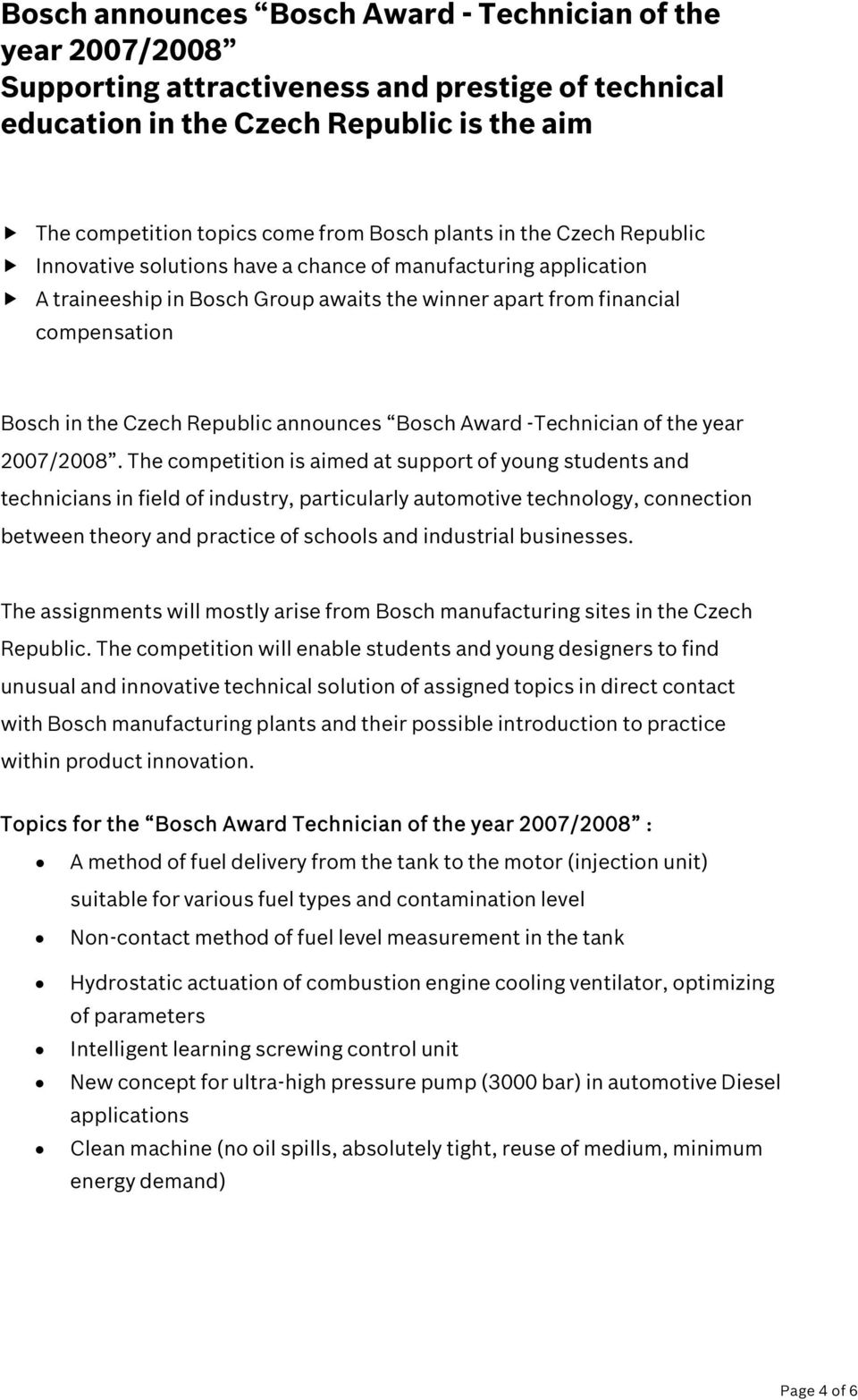 Republic announces Bosch Award -Technician of the year 2007/2008.