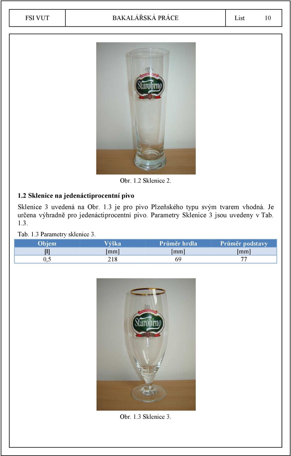 Je určena výhradně pro jedenáctiprocentní pivo. Parametry Sklenice 3 jsou uvedeny v Tab. 1.