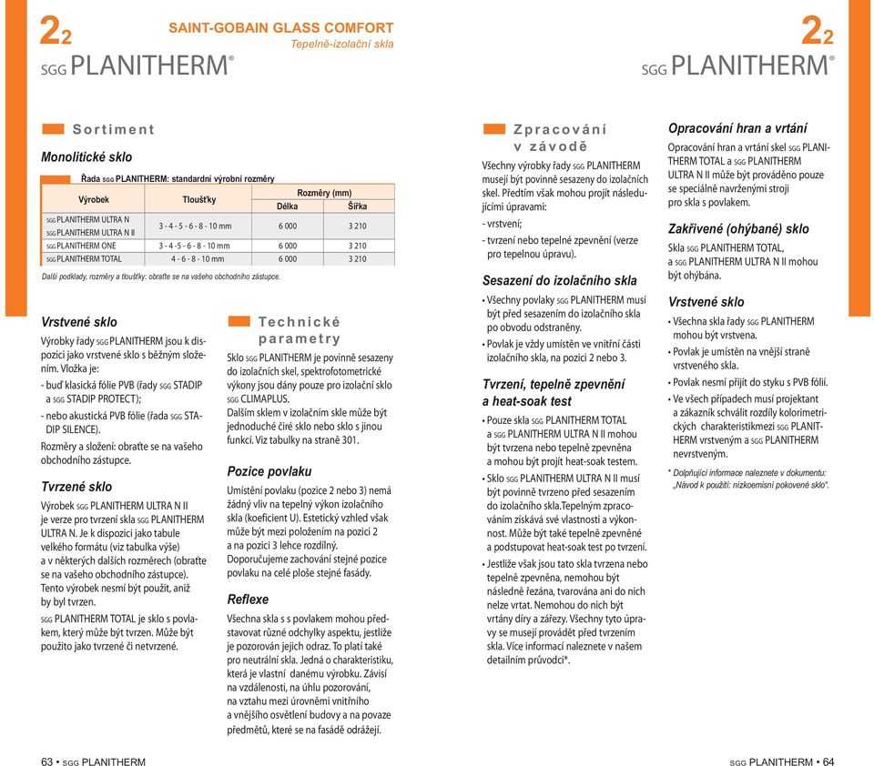 Tvrzené sklo Řada SGG PLANITHERM: standardní výrobní rozměry Výrobek SGG PLANITHERM ULTRA N SGG PLANITHERM ULTRA N II Výrobek SGG PLANITHERM ULTRA N II je verze pro tvrzení skla SGG PLANITHERM ULTRA