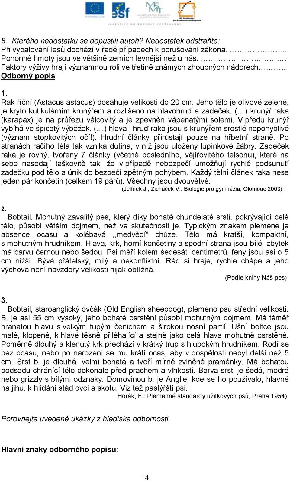 Jeho tělo je olivově zelené, je kryto kutikulárním krunýřem a rozlišeno na hlavohruď a zadeček. ( ) krunýř raka (karapax) je na průřezu válcovitý a je zpevněn vápenatými solemi.