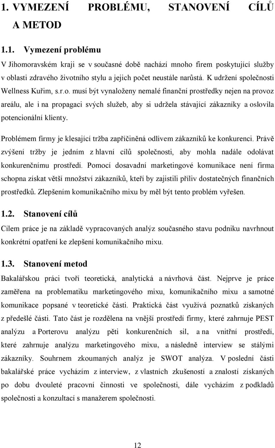 Problémem firmy je klesající tržba zapříčiněná odlivem zákazníků ke konkurenci. Právě zvýšení tržby je jedním z hlavní cílů společnosti, aby mohla nadále odolávat konkurenčnímu prostředí.