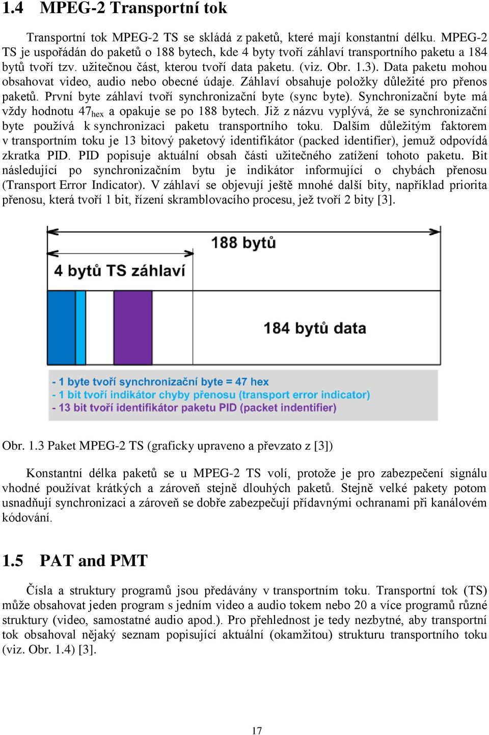 Data paketu mohou obsahovat video, audio nebo obecné údaje. Záhlaví obsahuje položky důležité pro přenos paketů. První byte záhlaví tvoří synchronizační byte (sync byte).