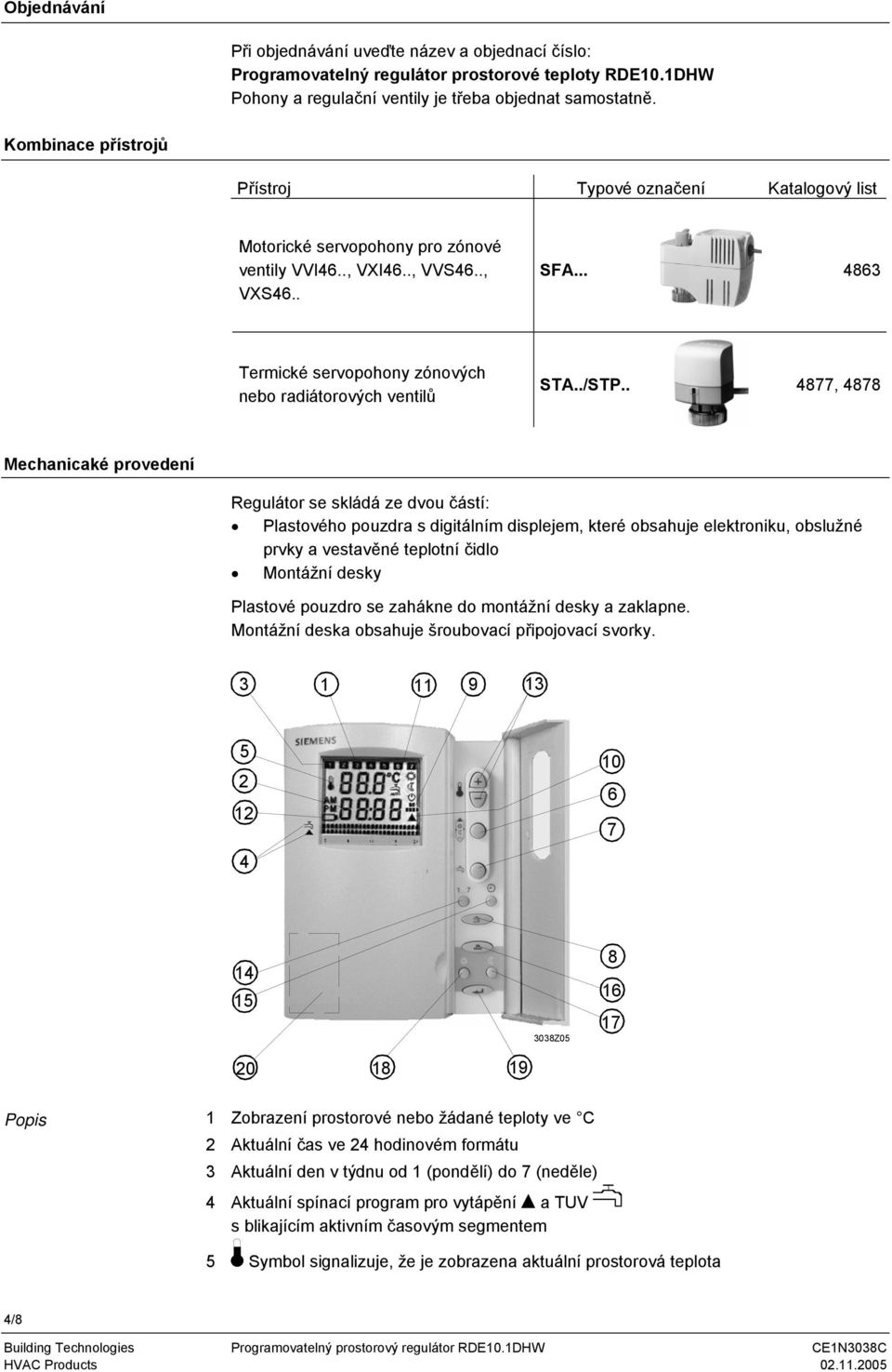 .. 4863 ermické servopohony zónových nebo radiátorových ventilů SA../SP.