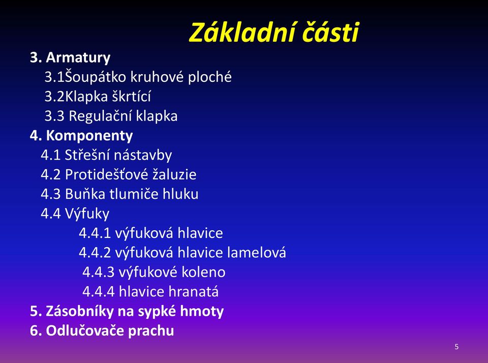 3 Buňka tlumiče hluku 4.4 Výfuky 4.4.1 výfuková hlavice 4.4.2 výfuková hlavice lamelová 4.