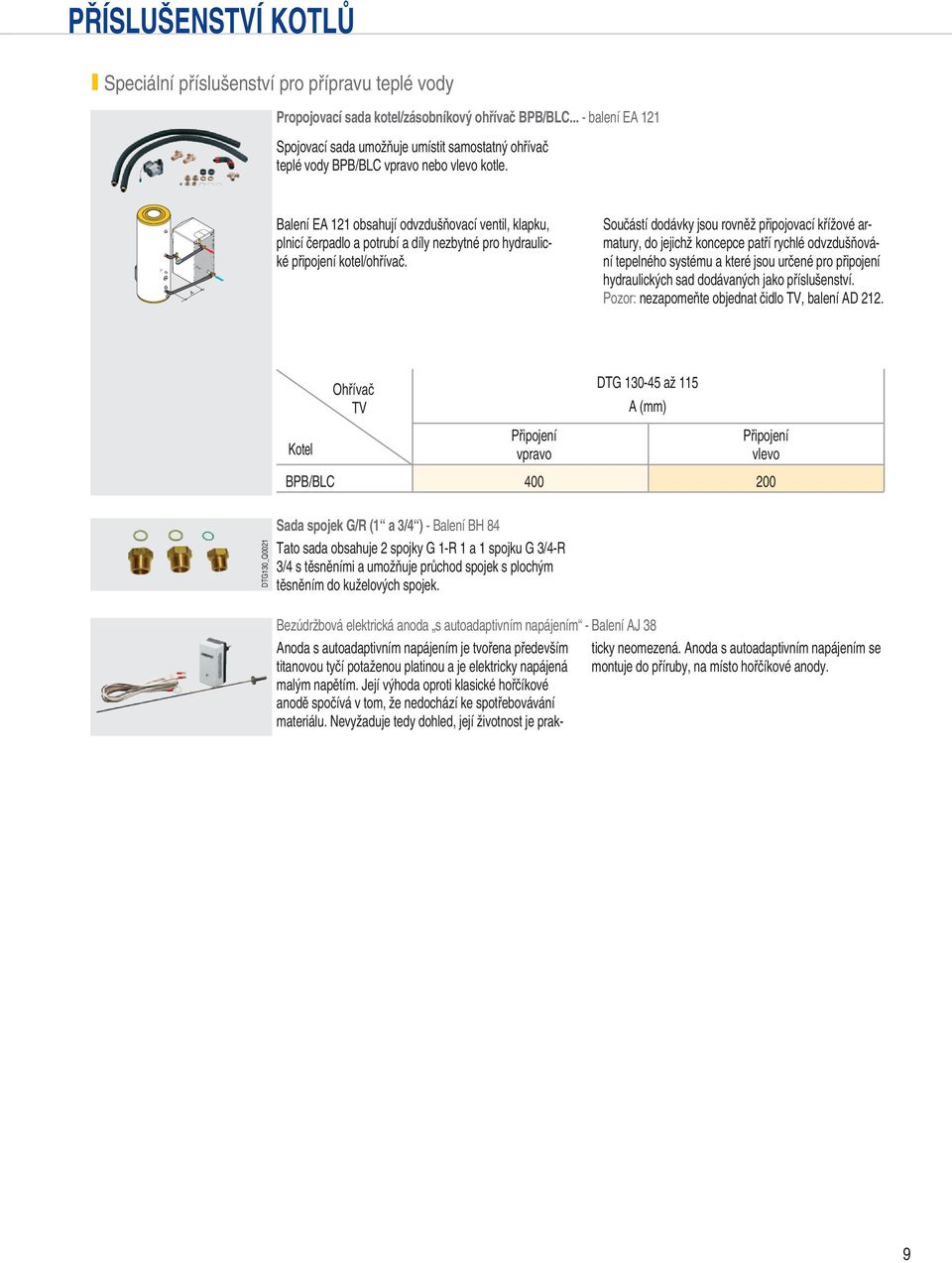 gauche 00 0 Balení EA obsahují odvzdušňovací ventil, klapku, plnicí čerpadlo a potrubí a díly nezbytné pro hydraulické připojení kotel/ohřívač.