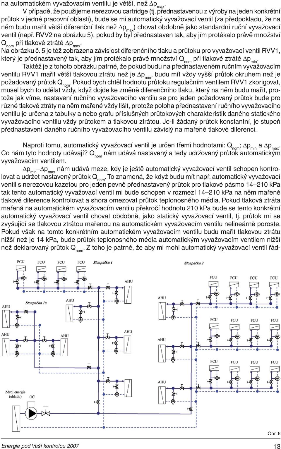 obdobně jako standardní ruční vyvažovací ventil (např. RVV2 na obrázku 5), pokud by byl přednastaven tak, aby jím protékalo právě množství Q nom při tlakové ztrátě Δp max. Na obrázku č.