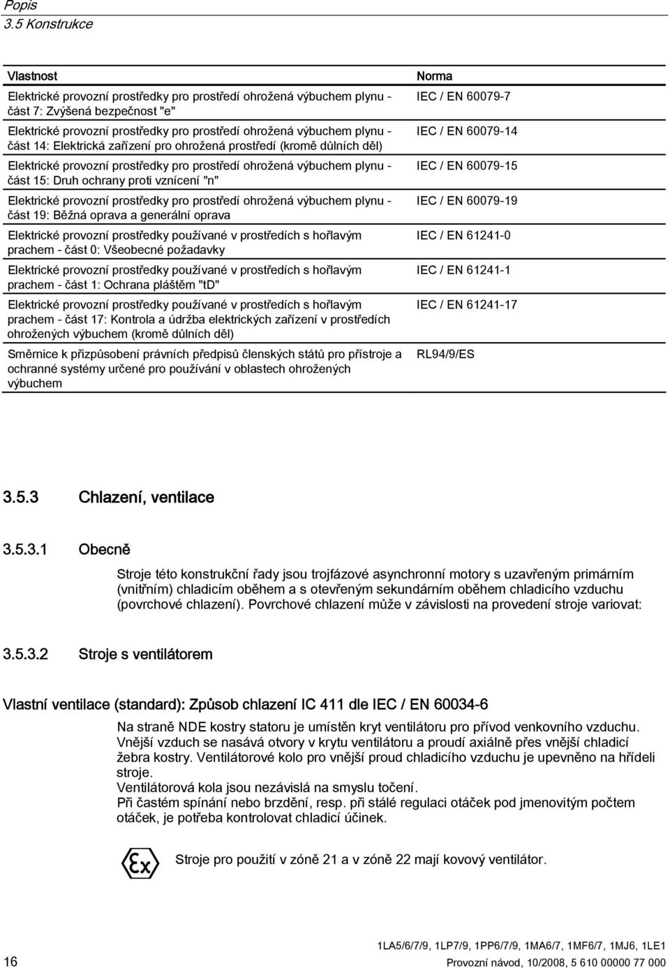 část 14: Elektrická zařízení pro ohrožená prostředí (kromě důlních děl) Elektrické provozní prostředky pro prostředí ohrožená výbuchem plynu - část 15: Druh ochrany proti vznícení "n" Elektrické