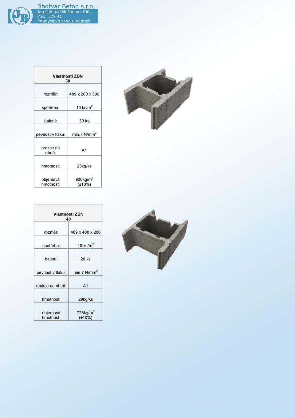 7 N/mm 2 reakce na oheň: 23kg/ks 900kg/m 3