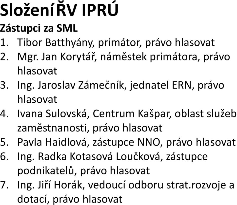 Ivana Sulovská, Centrum Kašpar, oblast služeb zaměstnanosti, právo hlasovat 5.