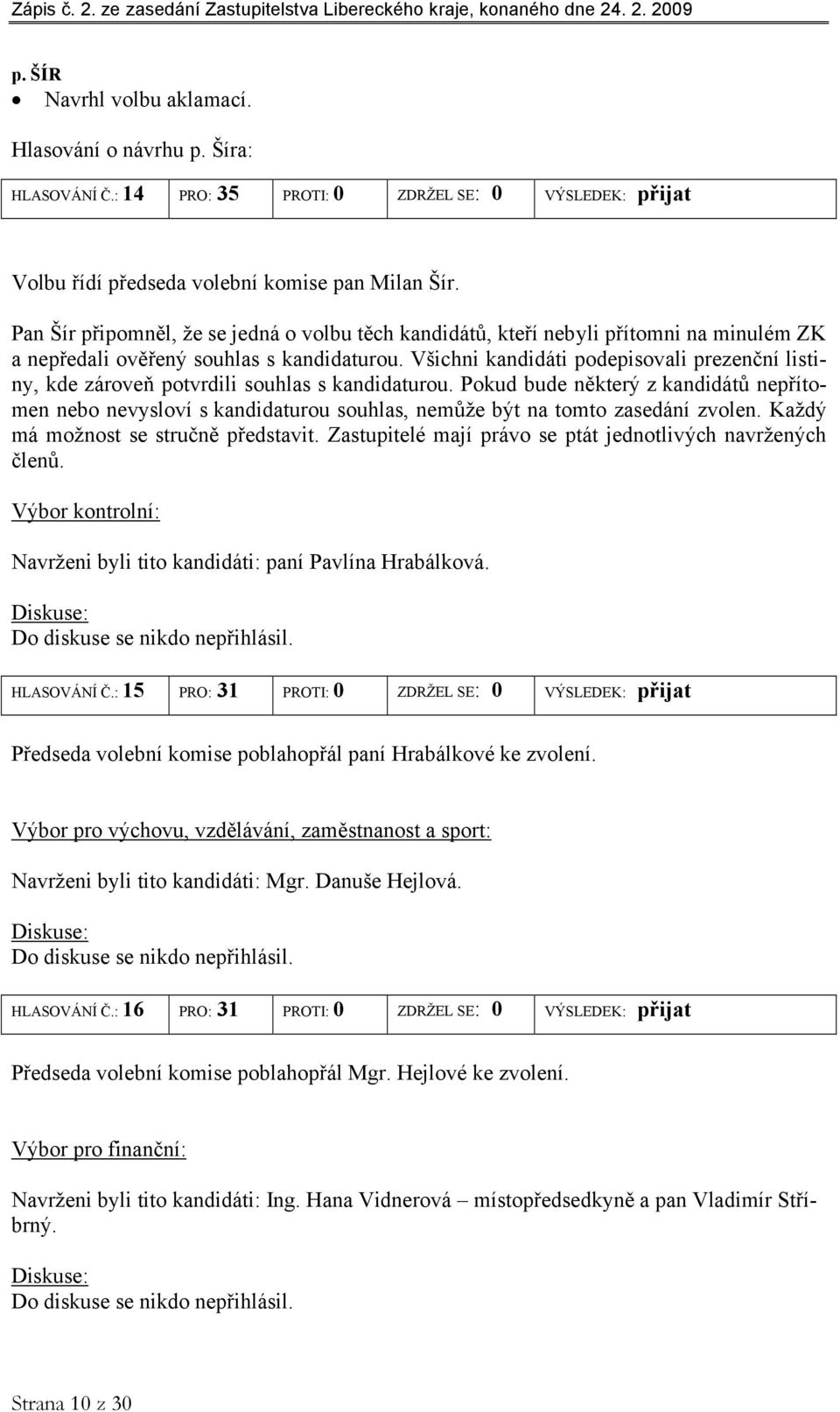 Všichni kandidáti podepisovali prezenční listiny, kde zároveň potvrdili souhlas s kandidaturou.