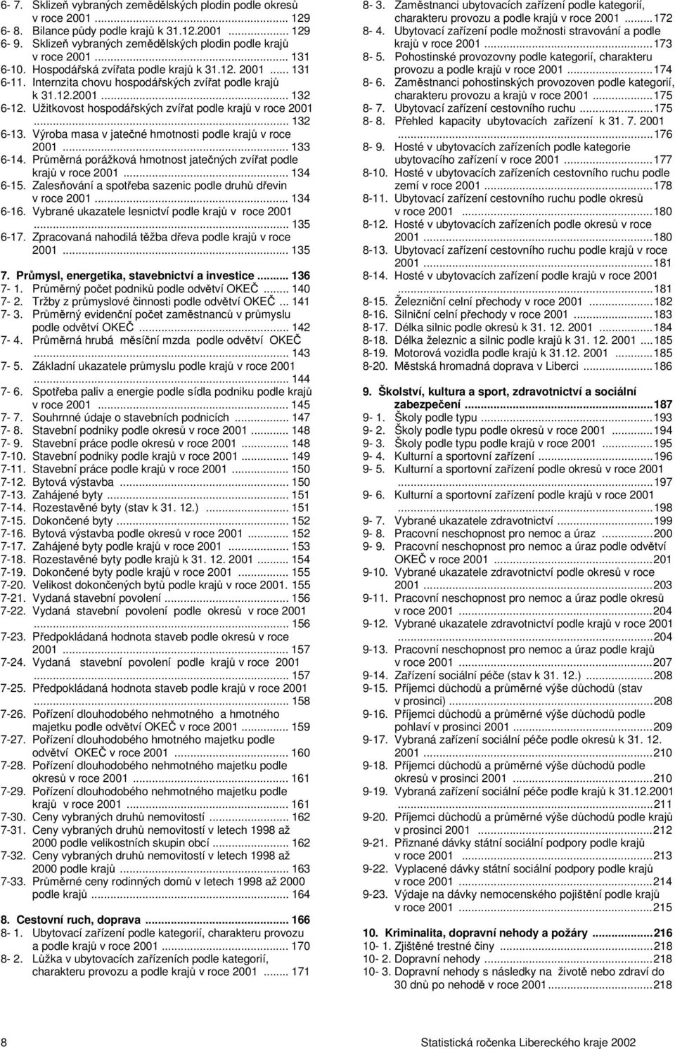 Užitkovost hospodářských zvířat podle krajů v roce 2001... 132 6-13. Výroba masa v jatečné hmotnosti podle krajů v roce 2001... 133 6-14.