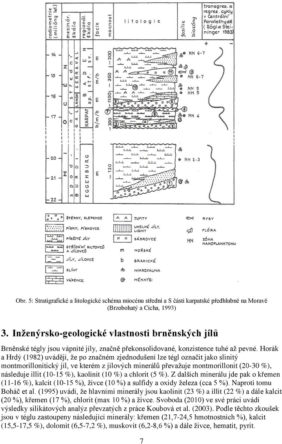 Horák a Hrdý (1982) uvádějí, že po značném zjednodušení lze tégl označit jako slinitý montmorillonitický jíl, ve kterém z jílových minerálů převažuje montmorillonit (20-30 %), následuje illit (10-15