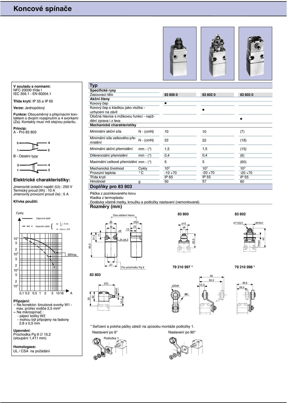 Princip: - Pro 8 80 B - statní typy Elektrické charakteristiky: Jmenovité izolační napětí (Ui) : 0 V Termický proud (Ith) : Jmenovitý provozní proud (Ie) : Křivka použití: Cykly dporová zátěž