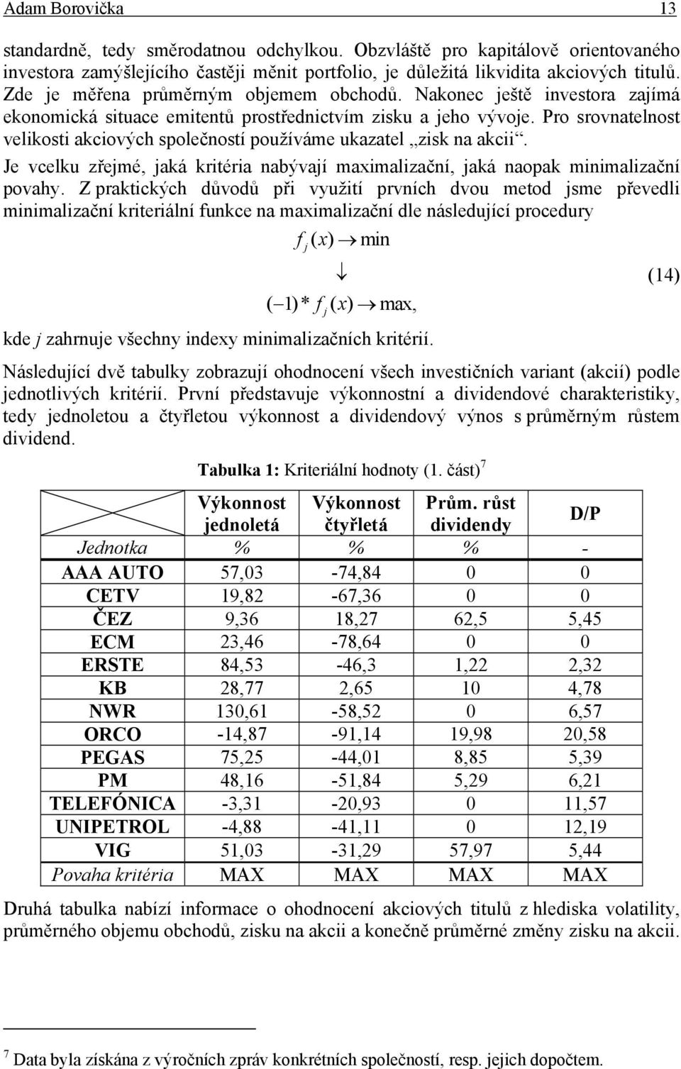 Pro srovnatelnost velkost akcových společností používáme ukazatel zsk na akc. Je vcelku zřejmé, jaká krtéra nabývají maxmalzační, jaká naopak mnmalzační povah.