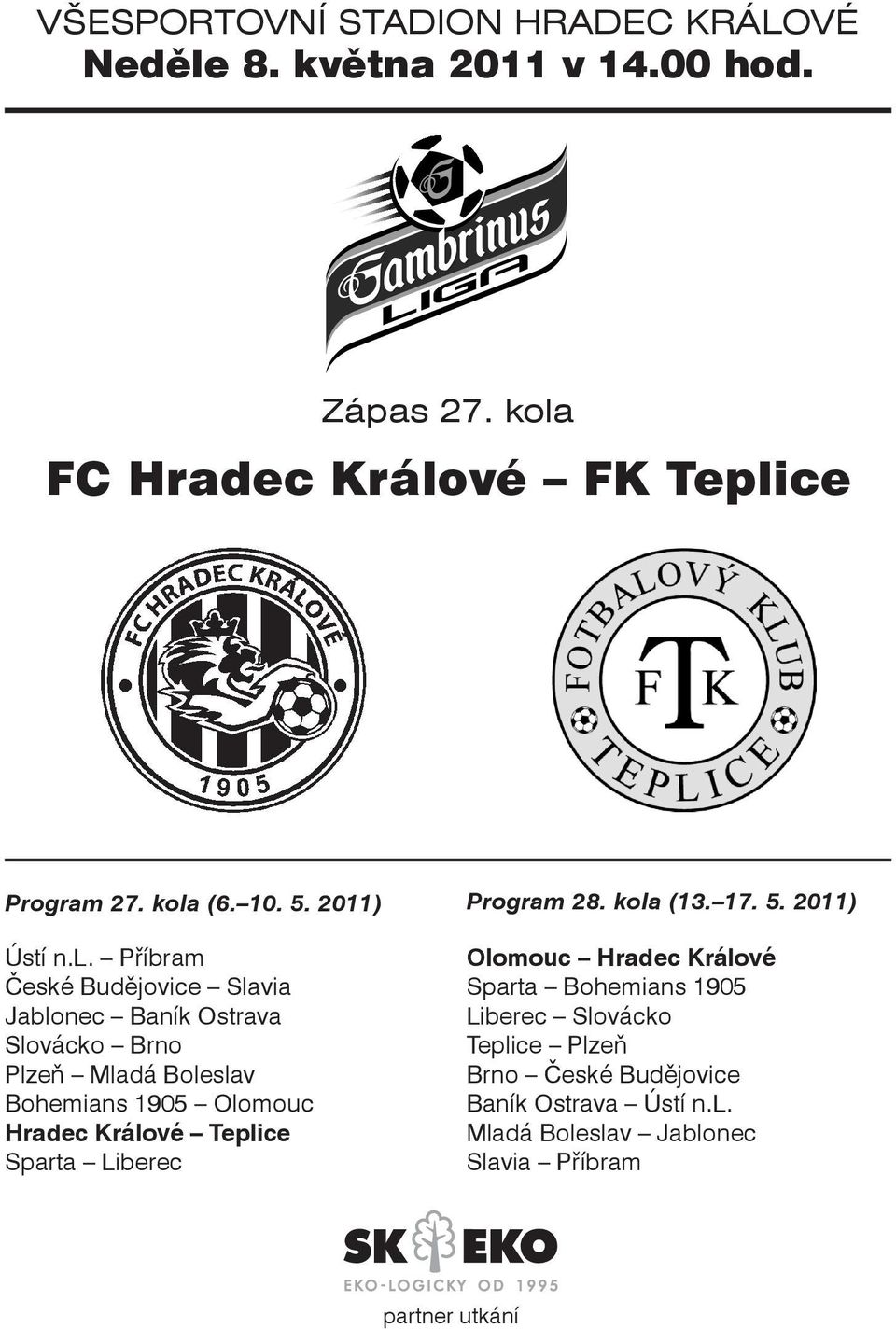 Bohemians 1905 Olomouc Hradec Králové Teplice Sparta Liberec Program 28. kola (13. 17. 5.
