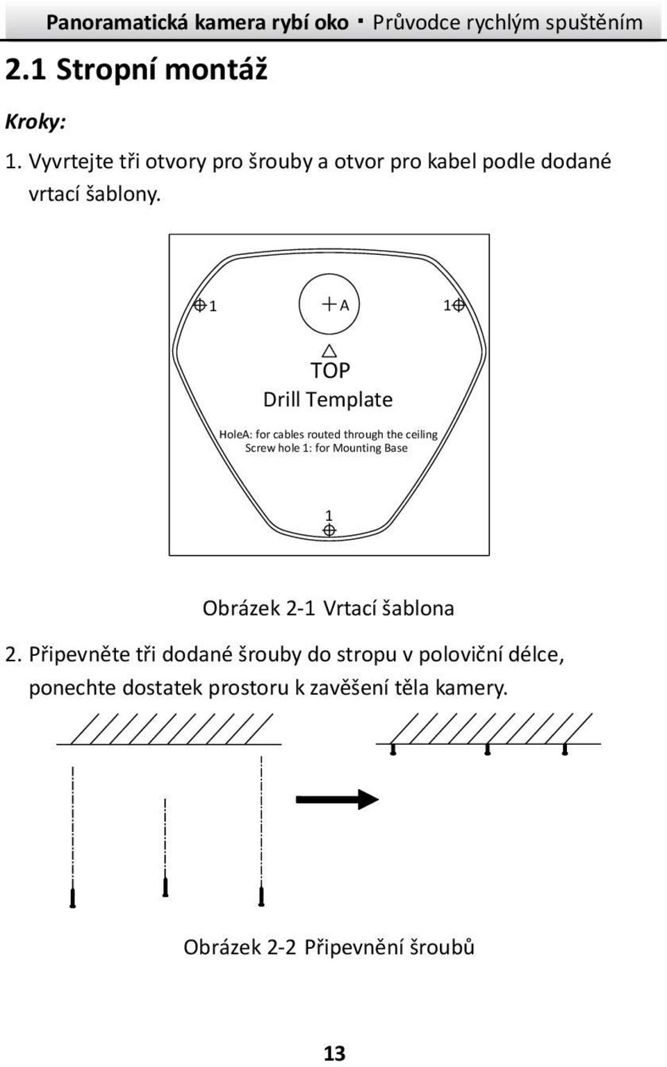 1 A 1 TOP Drill Template HoleA: for cables routed through the ceiling Screw hole 1: for