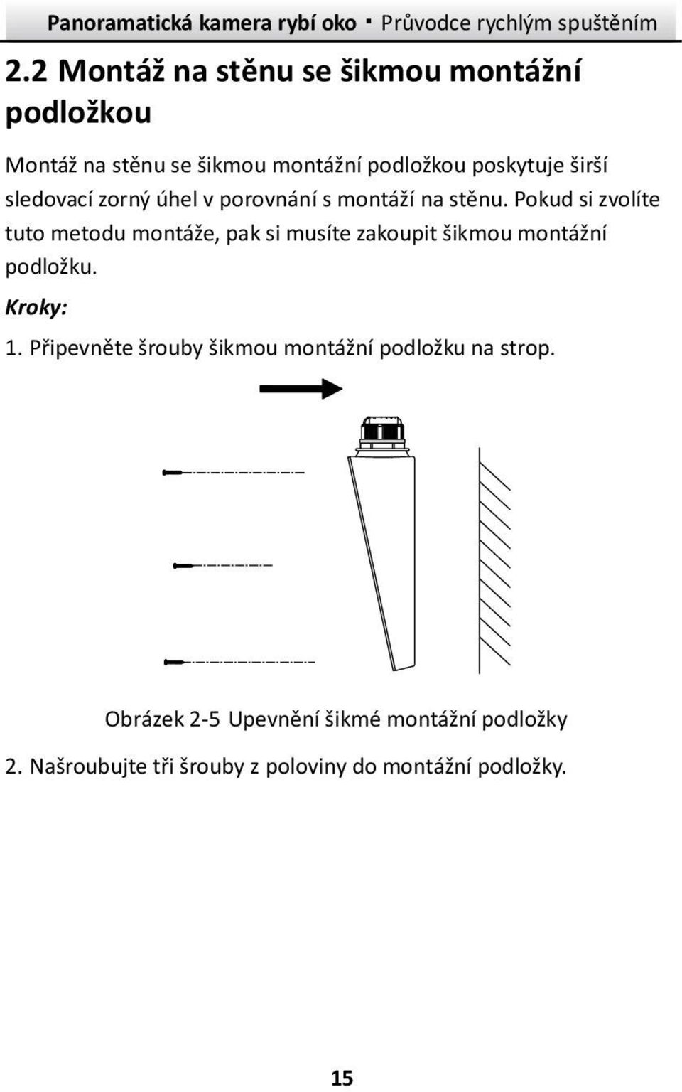 Pokud si zvolíte tuto metodu montáže, pak si musíte zakoupit šikmou montážní podložku. Kroky: 1.