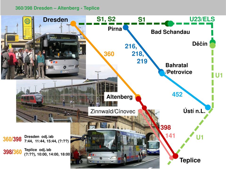 Zinnwald/Cínovec Ústí n.l. 360/398 Dresden odj./ab 7:44, 11:44, 15:44, (?