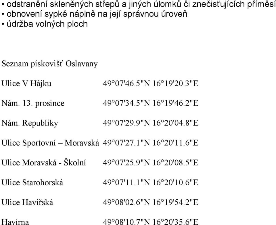 5"N 16 19'46.2"E 49 07'29.9"N 16 20'04.8"E Ulice Sportovní Moravská 49 07'27.1"N 16 20'11.