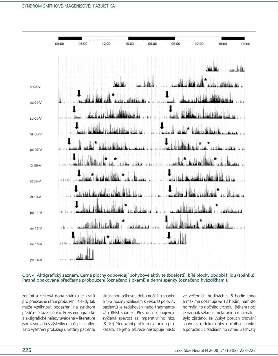 Někdy tak může vzniknout podezření na syndrom předčasné fáze spánku. Polysomnografické a aktigrafické nálezy uváděné v literatuře jsou v souladu s výsledky u naší pacientky.