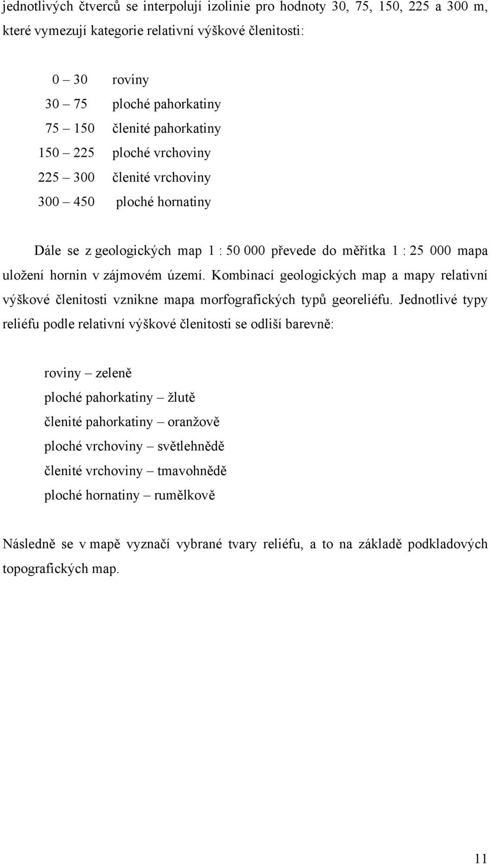 Kombinací geologických map a mapy relativní výškové členitosti vznikne mapa morfografických typů georeliéfu.