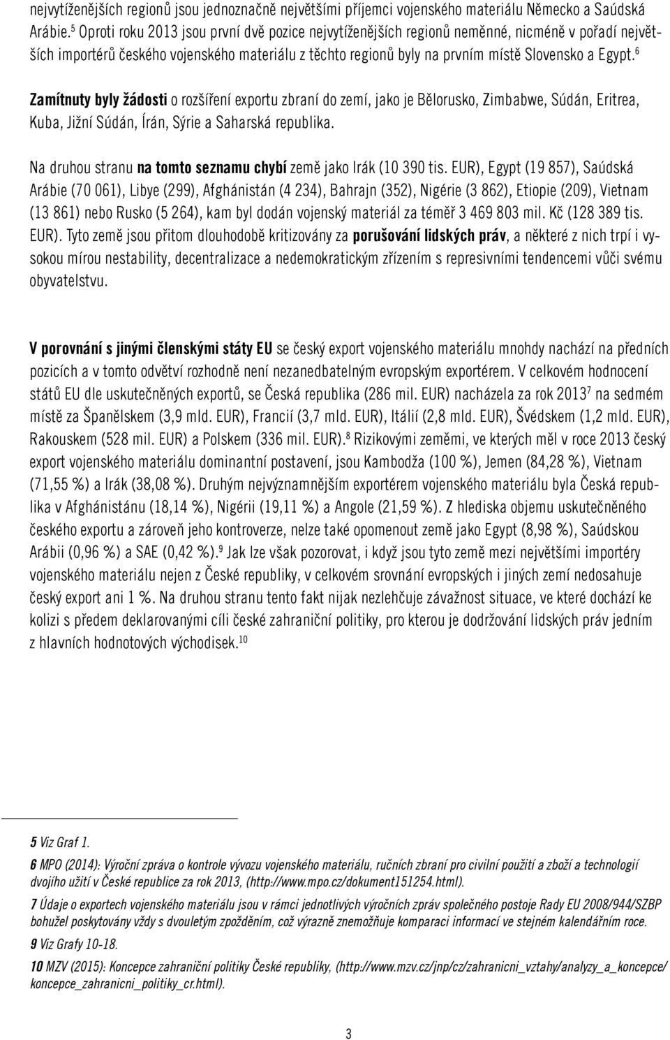 6 Zamítnuty byly žádosti o rozšíření exportu zbraní do zemí, jako je Bělorusko, Zimbabwe, Súdán, Eritrea, Kuba, Jižní Súdán, Írán, Sýrie a Saharská republika.