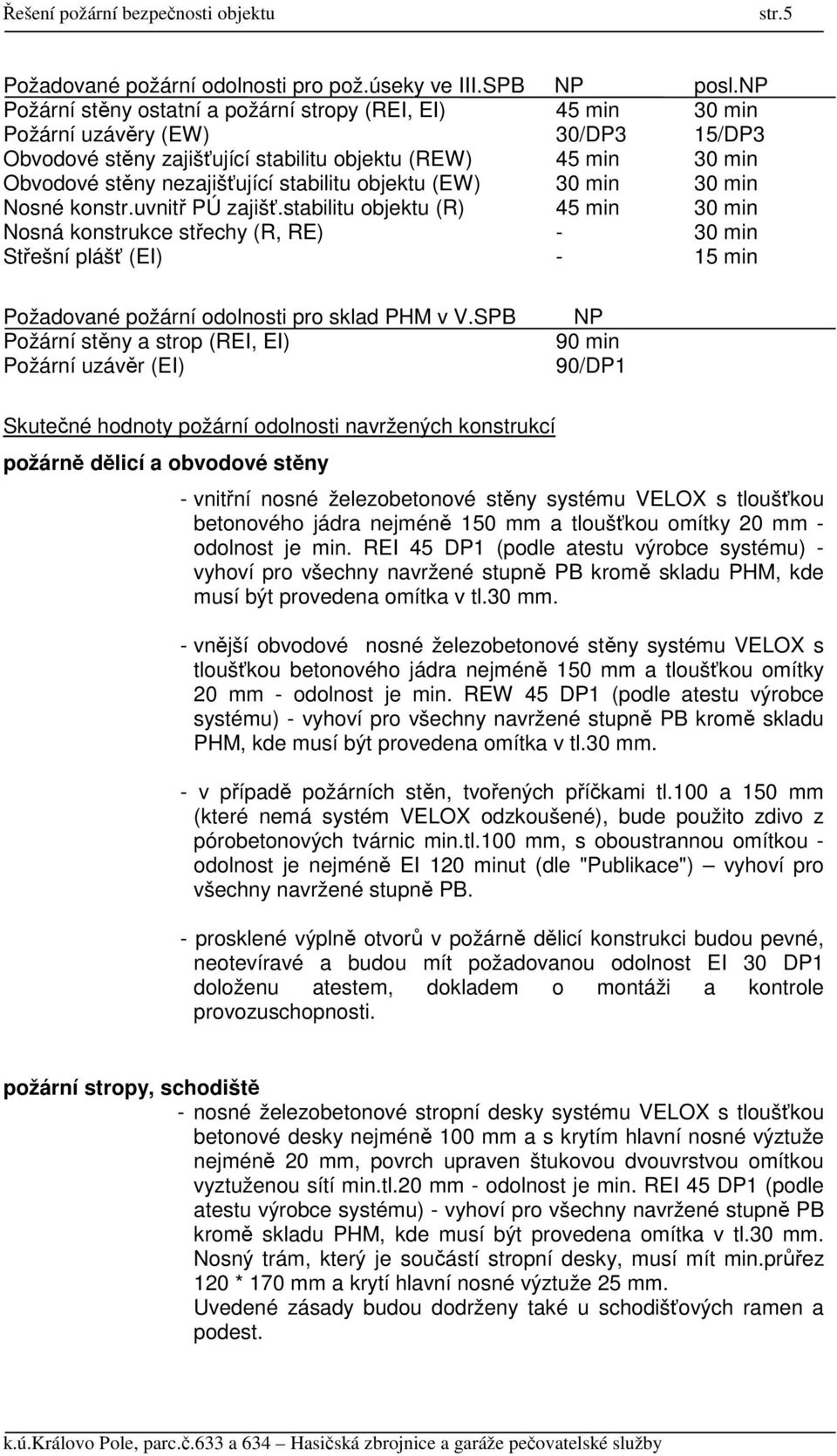stabilitu objektu (EW) 30 min 30 min Nosné konstr.uvnitř PÚ zajišť.