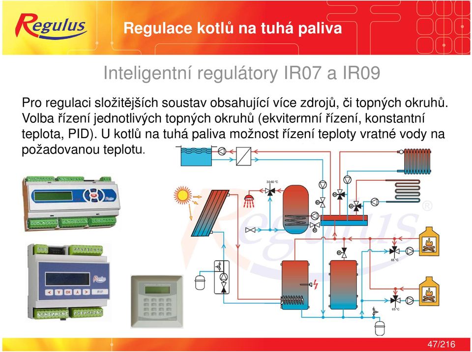 Volba řízení jednotlivých topných okruhů (ekvitermní řízení, konstantní