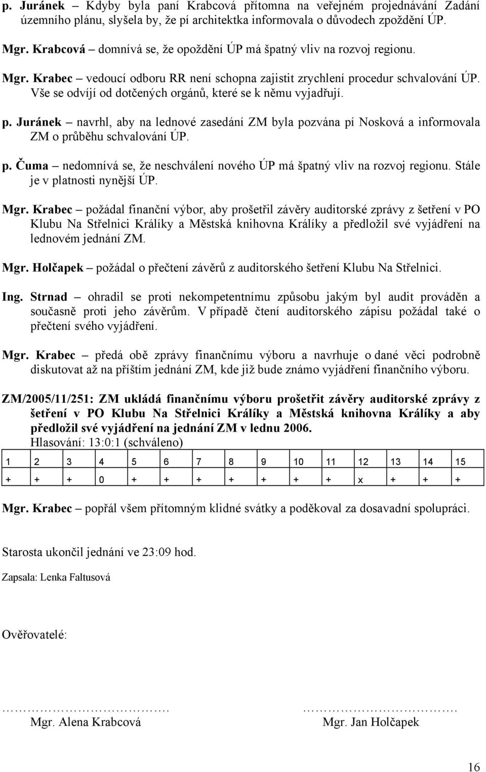 Vše se odvíjí od dotčených orgánů, které se k němu vyjadřují. p. Juránek navrhl, aby na lednové zasedání ZM byla pozvána pí Nosková a informovala ZM o průběhu schvalování ÚP. p. Čuma nedomnívá se, že neschválení nového ÚP má špatný vliv na rozvoj regionu.