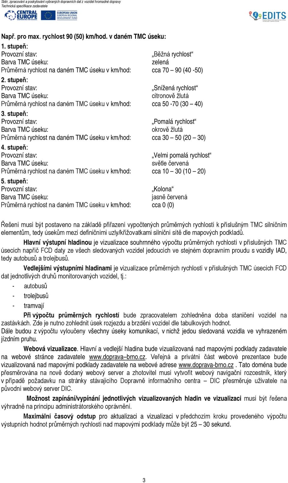 stupeň: Pomalá rychlost okrově žlutá Průměrná rychlost na daném TMC úseku v km/hod: cca 30 50 (20 30) 4.