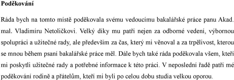 trpělivost, kterou se mnou během psaní bakalářské práce měl.