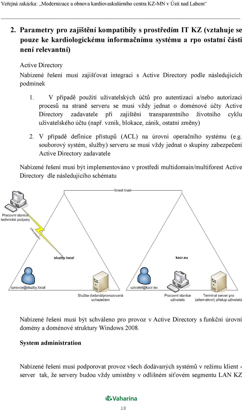 V případě použití uživatelských účtů pro autentizaci a/nebo autorizaci procesů na straně serveru se musí vždy jednat o doménové účty Active Directory zadavatele při zajištění transparentního