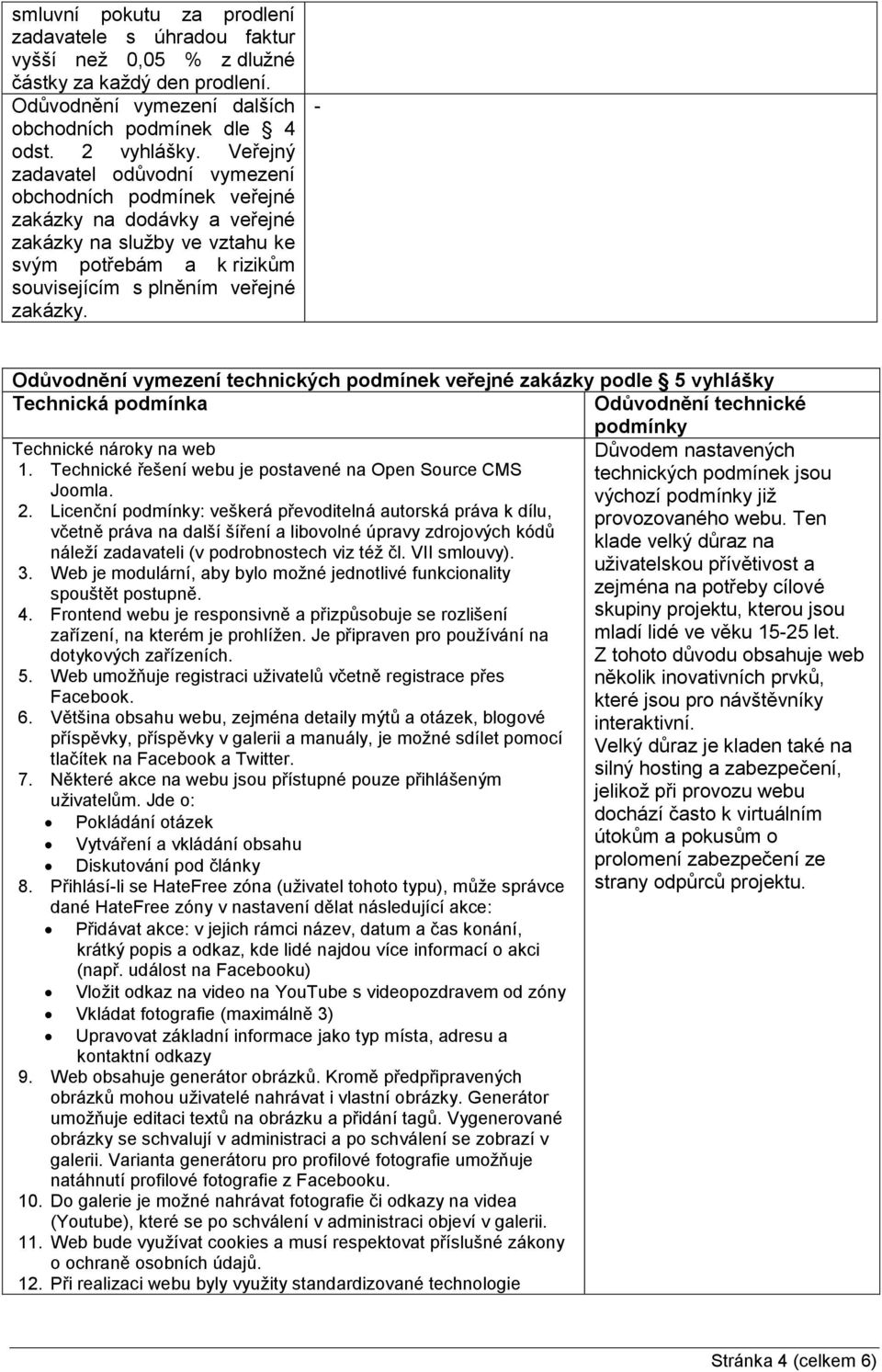 - Odůvodnění vymezení technických podmínek veřejné zakázky podle 5 vyhlášky Technická podmínka Odůvodnění technické podmínky Technické nároky na web Důvodem nastavených 1.