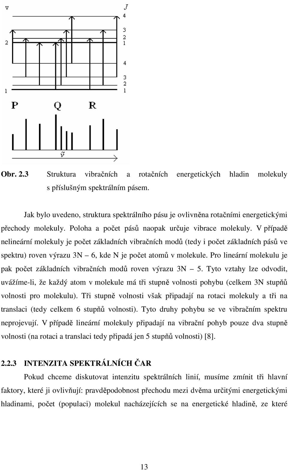 V případě nelineární molekuly je počet základních vibračních modů (tedy i počet základních pásů ve spektru) roven výrazu 3N 6, kde N je počet atomů v molekule.