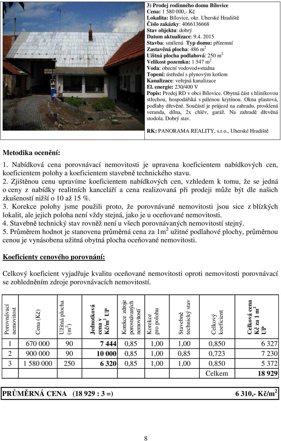 2015 Stavba: smíšená Typ domu: přízemní Zastavěná plocha: 486 m 2 Užitná plocha podlahová: 250 m 2 Velikost pozemku: 1 547 m 2 Voda: obecní vodovod+studna Topení: ústřední s plynovým kotlem