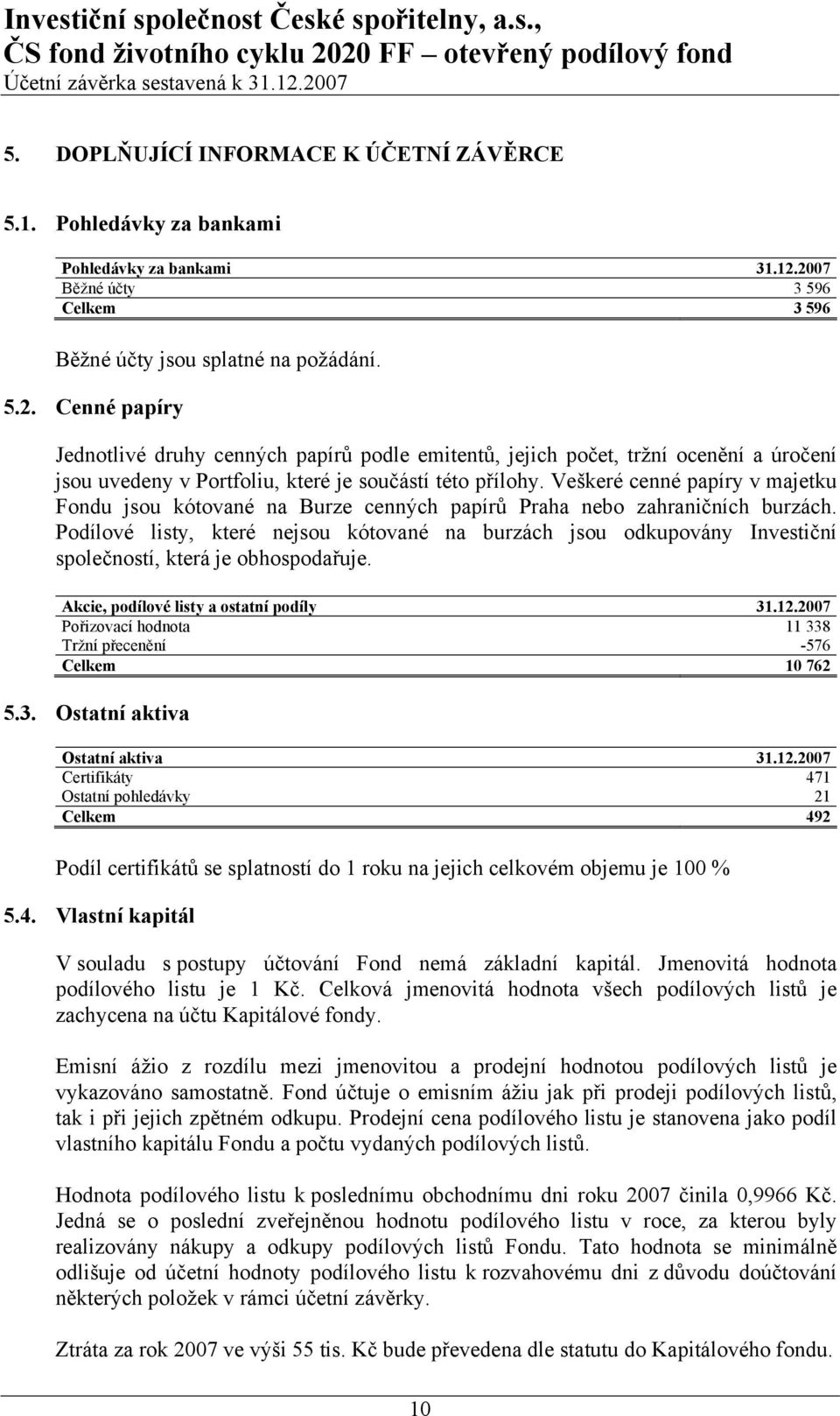 Veškeré cenné papíry v majetku Fondu jsou kótované na Burze cenných papírů Praha nebo zahraničních burzách.