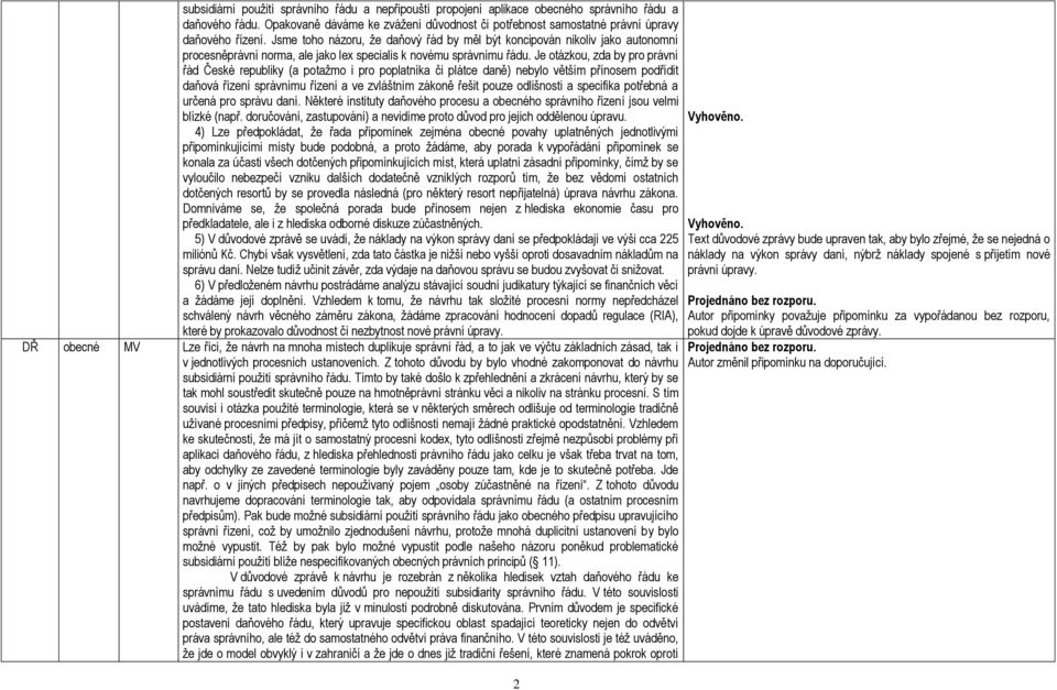 Jsme toho názoru, ţe daňový řád by měl být koncipován nikoliv jako autonomní procesněprávní norma, ale jako lex specialis k novému správnímu řádu.